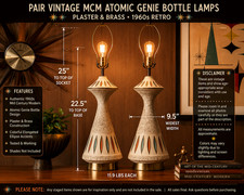 Pair Vintage MCM Atomic Genie Bottle Lamps Plaster Brass 1960s Retro picture
