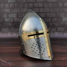 Medieval Crusader Cosplay Designer Mason' Brass Cross Knight Helmet Gift picture