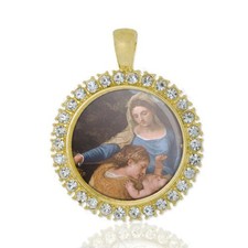 St Catherine  Madonna Amp Young Jesus Christian  Medal Gold Tone Rhinestones picture