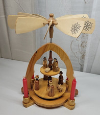 VTG MCM Wood Arch Christmas Carousel Pyramid Nativity Scene Candle Holder picture
