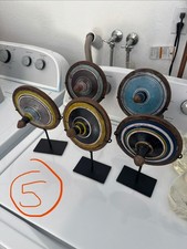 Vintage Indonesian Gasing Spinning Tops on Stands Set of 5 picture