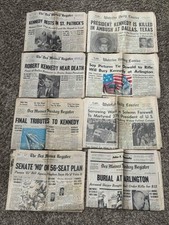 LOT OF 8 ORIGINAL - JFK & ROBERT KENNEDY ASSASSINATION NEWSPAPERS 1963 1968 picture