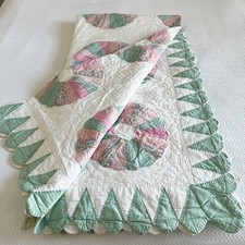 Vintage Handmade Dresden Plate Quilt, Pastel Prints, Scalloped Edge picture