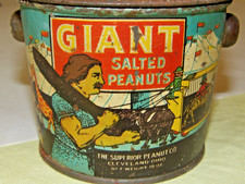 Vintage Giant Salted Peanuts Pail Empty Tin 10 oz Superior Peanut Co. cleveland picture