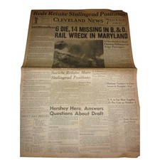 1942 Cleveland News Newspaper WWII BO Train Wreck Stalingrad Draft Higbee picture