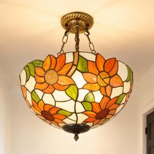 3-head Circular Tiffany Lamp, Colorful Sunflower Chandelier, 16'' Glass New Lamp picture