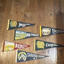 Lot of 6 Vintage Travel Pennants 1950s 1960s Boston Saratoga Ohio New York Felt picture