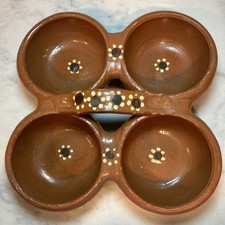 Vintage Mexican Clay Redware Pottery, Tlaquepaque, Four Well Relish Tray picture