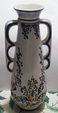 Beautiful Hand Painted In Portugal 9.5 Inch Tall Floral Vase With Unique Handles picture
