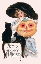 Halloween, For A Happy Halloween Vintage Reproduction Postcard picture