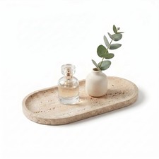 YKAJO Yellow Travertine Oval Marble Tray 9.8x4.7 Vanity Perfume Organizer picture