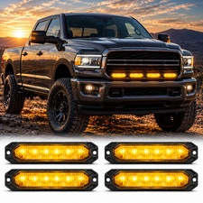 4Pcs Amber 6 LED Emergency Strobe Lights 12-24V Grille Surface Mt 17 Flash Modes picture