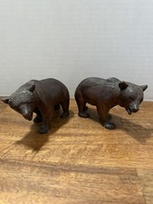 Antique German Black Forest Carved Walnut Grizzly Bear Pair of 2 Wood Sculpture  picture