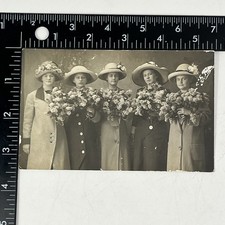 Edwardian Women Group Photo RPPC Real Photo Big Hats Flower Bouquets AZO 1910s picture