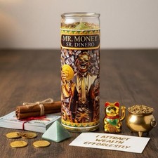 Mr. Money Wealth Attraction 7-Day Candle Dressed with Herbs & Healing Crystals picture