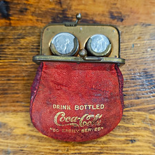 RARE Antique Coca-Cola Red Leather Coin Purse Metal Frame Clasp
