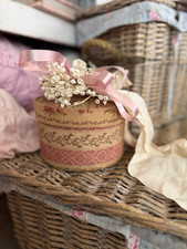 Antique French Pink Floral Fabric Box picture