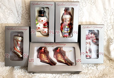 Lot of 6 Dillard's Trimmings Hand Blown Glass Christmas Ornaments NIB picture