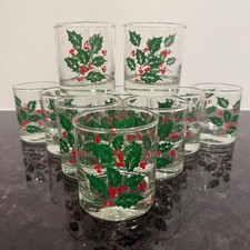 Vintage Indiana Glass Christmas Holly Berry Barware Xmas Low Ball Set 10 NEW picture