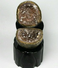 A Pair Natural Agate Geode Quartz Crystal Cluster Point Specimen / Stand 266g picture