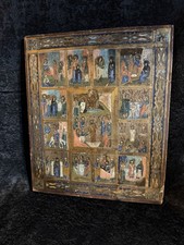 Antique 18-19th Century Russian Icon Of The Resurrection And Twelve Great Feasts picture