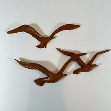 Vtg Homco Flying Birds Seagulls 3D MCM Faux Wood Wall Decor Brown 2 Piece 80s picture