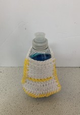 Dish Soap Bottle Apron Handmade Crochet White With Yellow Trim picture
