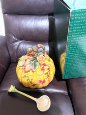 FITZ & FLOYD harvest heritage PUMPKIN COVERED SOUP TUREEN W/ LADLE NEW LARGE picture