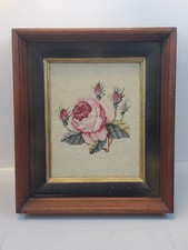 Needlepoint Floral Picture In Wooden Frame Vintage Wall Art picture