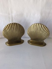 Vintage Solid Brass Seashell Bookends Nautical Coastal Decor Heavy Shell Pair picture