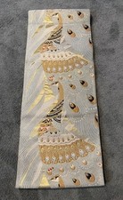 Vintage Silk Fukuro Obi Japanese Kimono Belt Gold Peacock Floral Formal Brocade picture