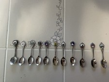 Lot of 11 Vintage Souvenir Collectible Spoons USA States Cities Silver Tone picture