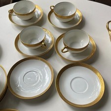 T&V Limoges France Gold Encrusted 4 Cup 6 Saucer Vtg Fine Porcelain France Tea picture