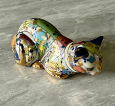 Vintage 1999 Signed David Kuo Champlevé Studio Art Glass Enamel Cat Sculpture picture