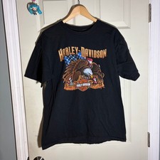Harley Davidson Motor Cycles World Class Eagle Flag sz L VTG Y2K Black Shirt picture