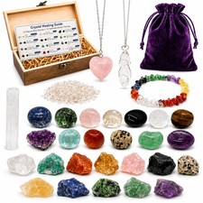 30 PCS Crystals and Healing Stones Set, Crystal Kit in Wooden Gift Box picture