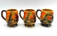 Mid Century Cups 1970s Ceramic Orange Green Leaves 3 3/4