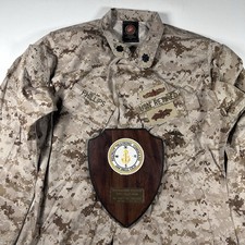 U.S. Navy Outstanding Recruit Wood Plaque With Retired Commander Military Jacket picture