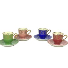 Bavaria Tirschenreuth PT Germany Demitasse Cobalt Green Rose Pink Cup Saucers 4 picture