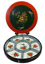 Antique Japanese 7-Piece Lusterware Portioned Serving Dish Set Bird Floral~Mint picture