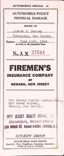 1946 Firemen's Insurance Co Automobile Policy Newark NJ Loyalty Group Ephemera picture