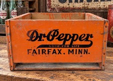 Rare Vintage Orange DR PEPPER SODA POP Fairfax MN BOTTLE WOOD CRATE CARRIER picture