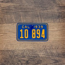 Professionally Restored CALIFORNIA 1939 Motorcycle License Plate - 10 894 - picture