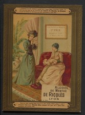 Rare Vintage Chromo Card Alcool de Menthe De Ricoles Lyon picture