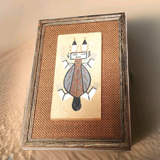 Navajo Sand Art Painting Water Creature 9x6 Framed Frame Factory Burlap Mat Vtg picture