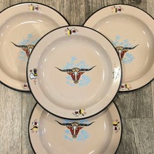 Vintage Monterrey Western Ware Longhorn Enamel Metal Dinner Plates Set of 4 MCM picture