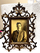 Antique Photo Frame Feathery Scrolls Standing 11 3/4