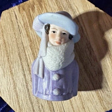Avon 1983 Lady Figurine Porcelain Purple Dress White Hat Vintage 1980s picture