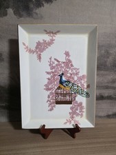 Opalhouse Ceramic Serving Tray Peacock Birdcage Pink Floral Vanity Dish Rectangl picture