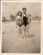 Barefoot Couple at Crowded Seaside Resort 1930s Photograph Atlantic City picture